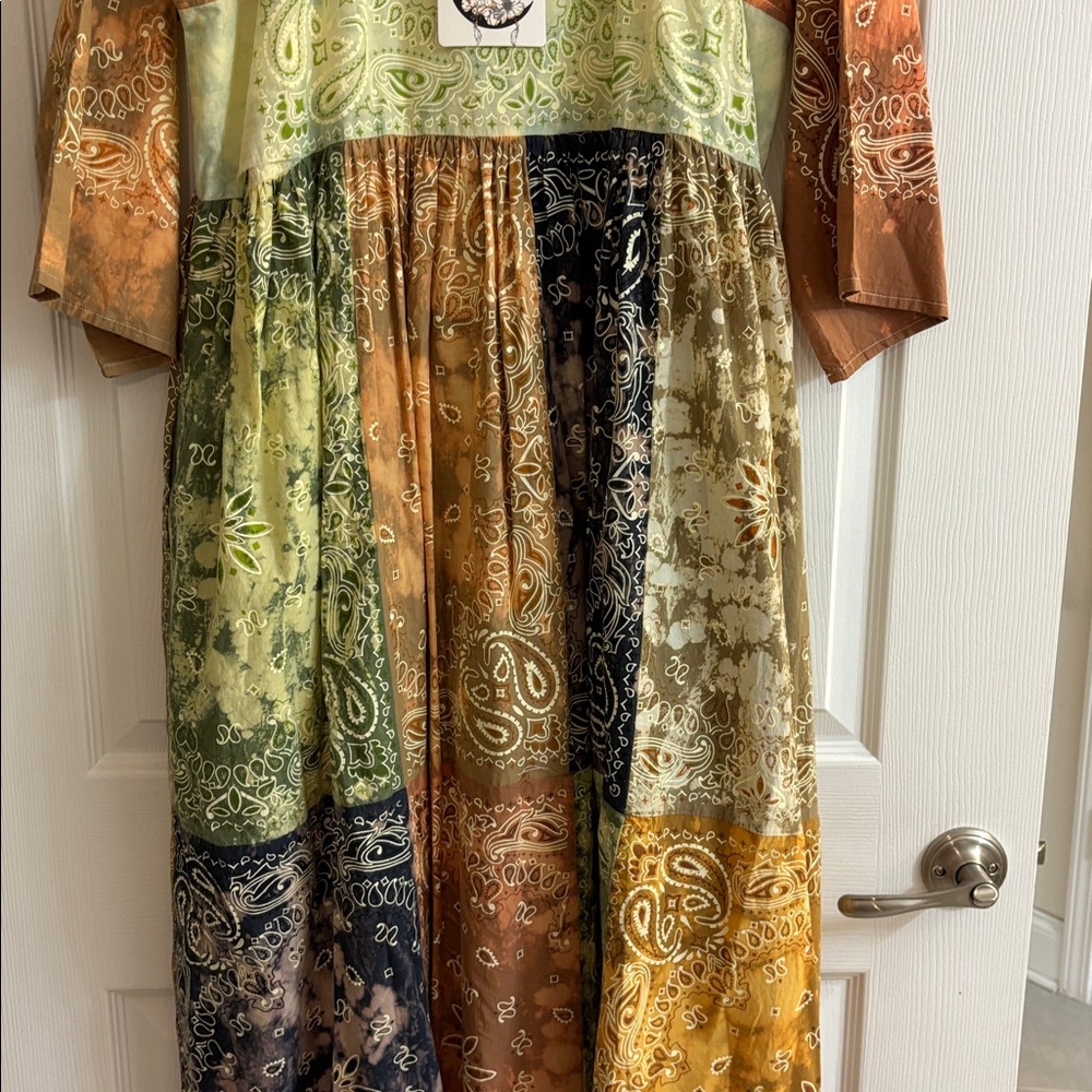 Boho Patchwork Maxi Dress in Rust & Sage Green - Picture 6 of 6